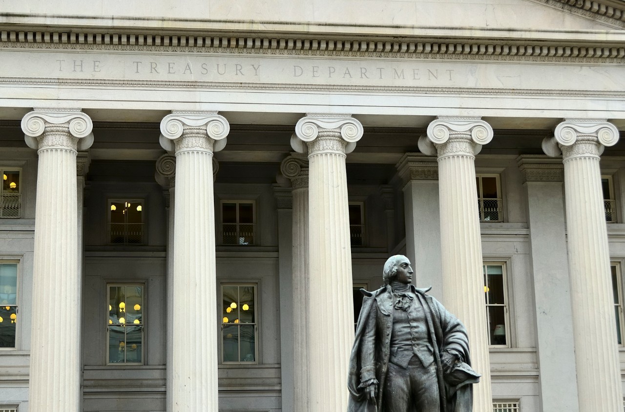The US Treasury Building in downtown Washington DC.